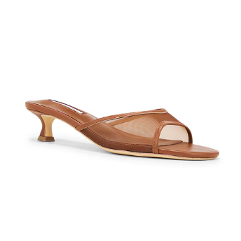 NWOT Tony Bianco Pru Mesh & Leather Kitten Heel Mules Sandals Brown Women's 10